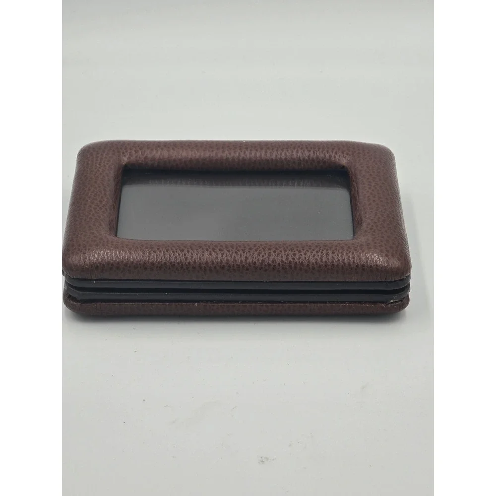 Vintage Bifold Travel Picture Frame Brown Genuine Leather Folding Photo Holder